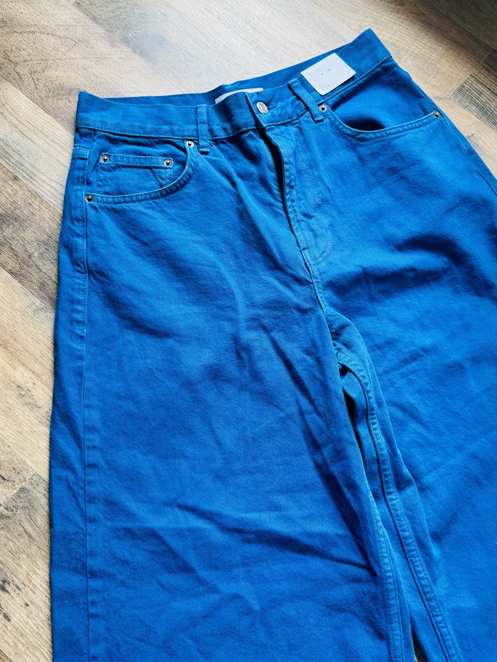 NWT Topshop Bright Blue Wide Leg Jeans US 6 UK10 High Waist Mom Jeans Denim - Picture 2 of 7